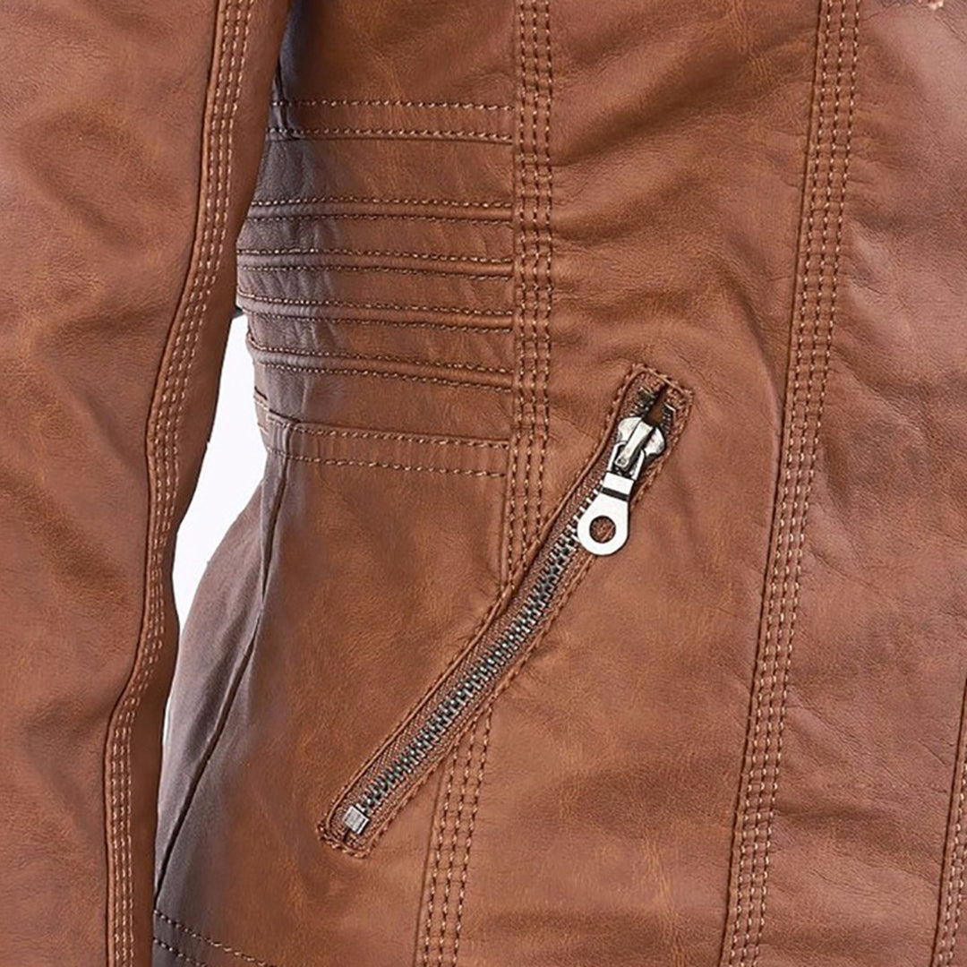 Amarae | Waterproof Women's Faux Leather Jacket with Hood