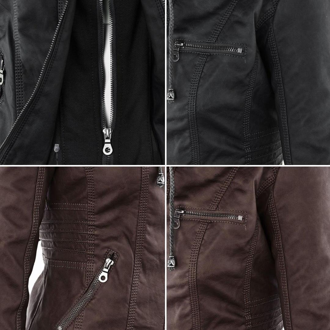 Amarae | Waterproof Women's Faux Leather Jacket with Hood