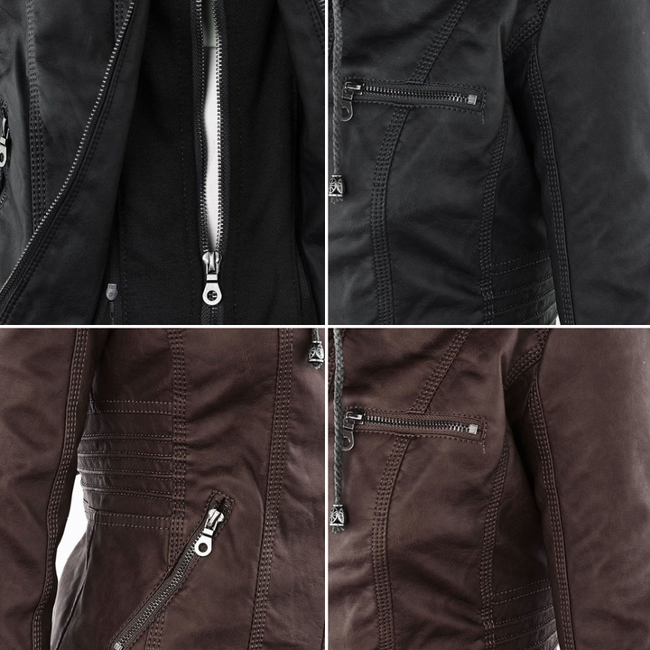 Amarae | Waterproof Women's Faux Leather Jacket with Hood