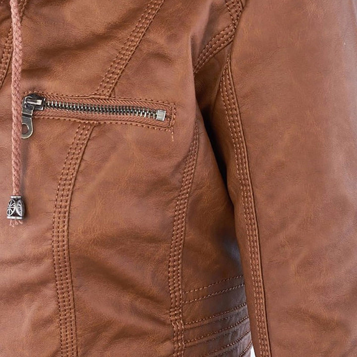 Amarae | Waterproof Women's Faux Leather Jacket with Hood