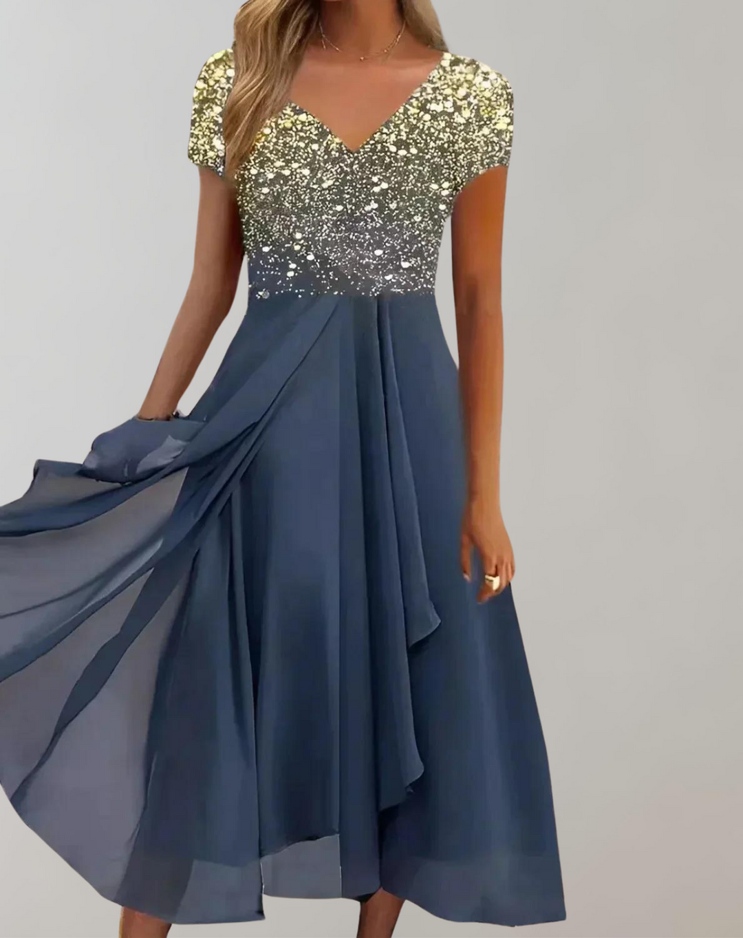 Lune London | Dress with Luminous Flowers Evening Dress for Women Shiny Top Dress