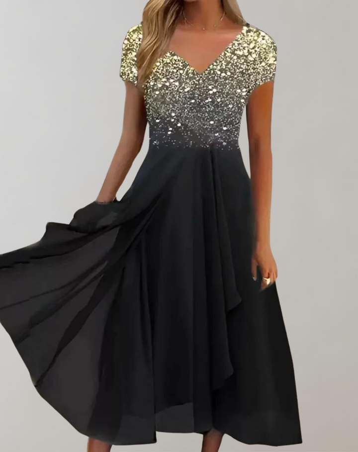 Lune London | Dress with Luminous Flowers Evening Dress for Women Shiny Top Dress