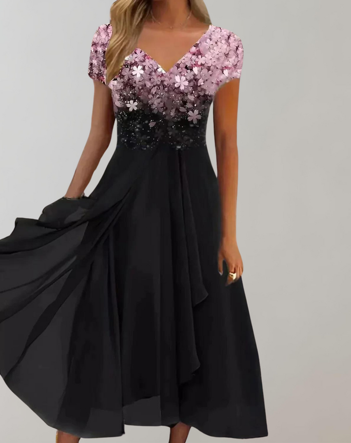 Lune London | Dress with Luminous Flowers Evening Dress for Women Shiny Top Dress