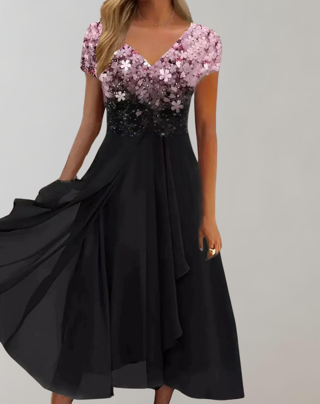 Lune London | Dress with Bright Flowers Evening Dress for Women Shiny Top Dress
