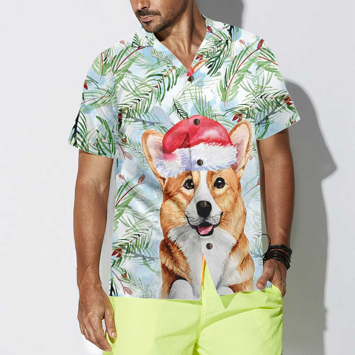 Lune London | Corgi Hawaiian Shirt with Christmas Tree Branch Pattern, Christmas Corgi Shirt, Best Christmas Gift Idea