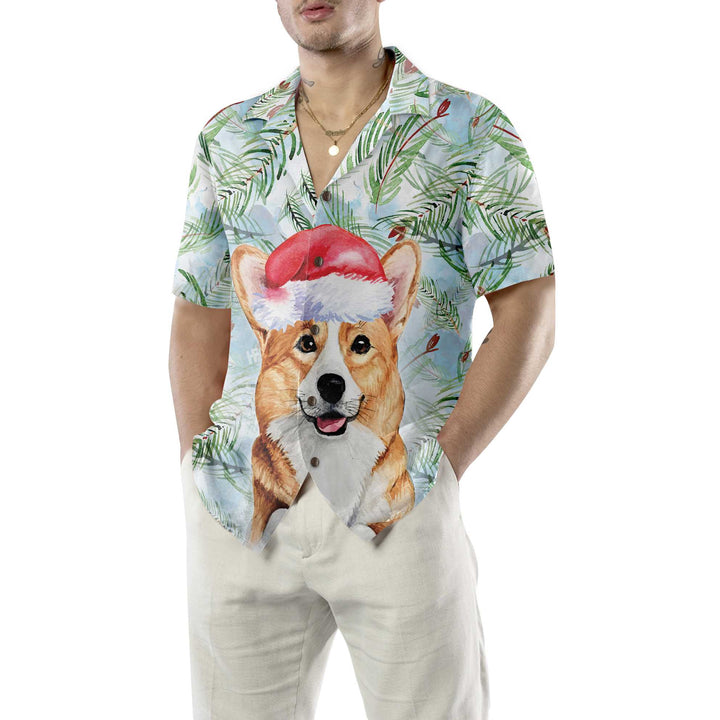 Lune London | Corgi Hawaiian Shirt with Christmas Tree Branch Pattern, Christmas Corgi Shirt, Best Christmas Gift Idea