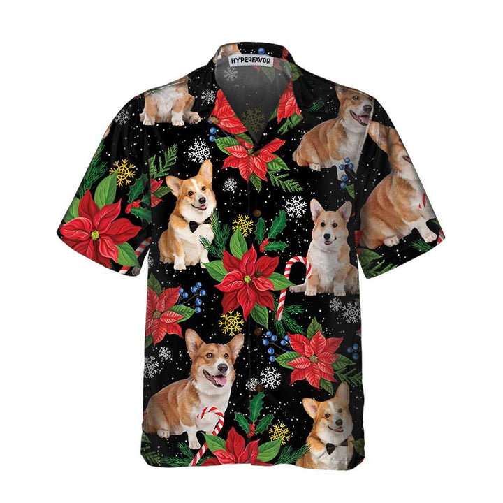 Lune London | Corgi Hawaiian Shirt with Christmas Plants, Fun Corgi Christmas Shirt for Men and Women, Best Christmas Gift