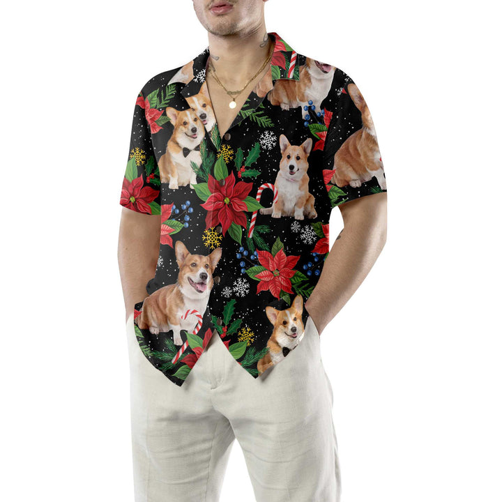 Lune London | Corgi Hawaiian Shirt with Christmas Plants, Fun Corgi Christmas Shirt for Men and Women, Best Christmas Gift