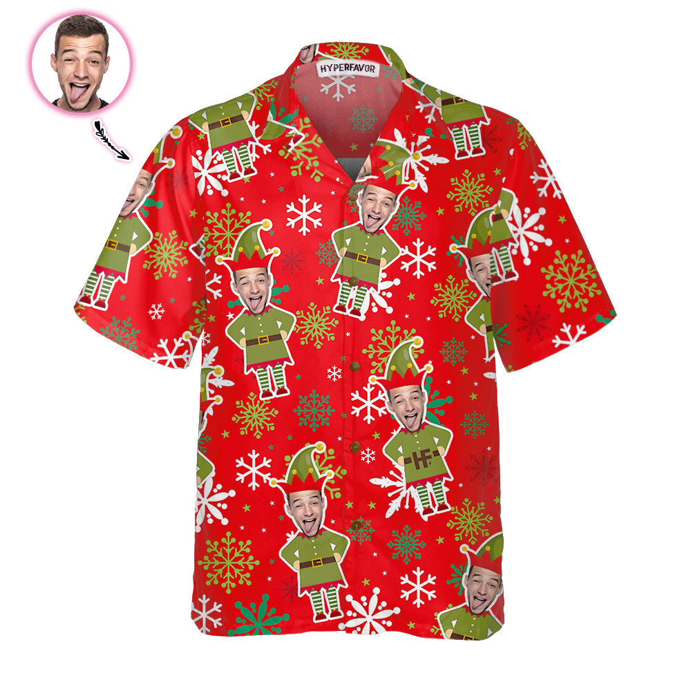 Lune London | Custom Christmas Hawaiian shirt with personalized elf face, green elf shirt, personalized gift for Christmas