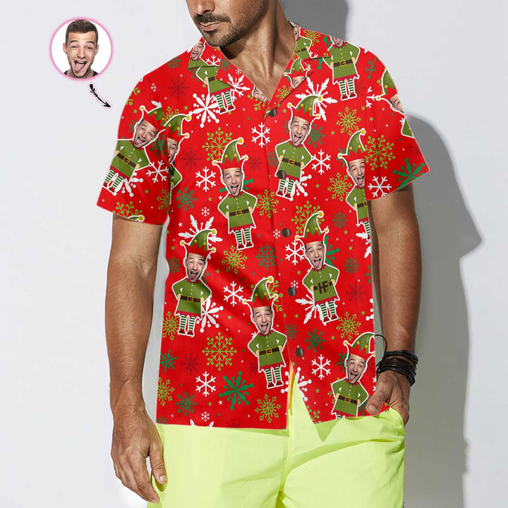 Lune London | Custom Christmas Hawaiian shirt with personalized elf face, green elf shirt, personalized gift for Christmas