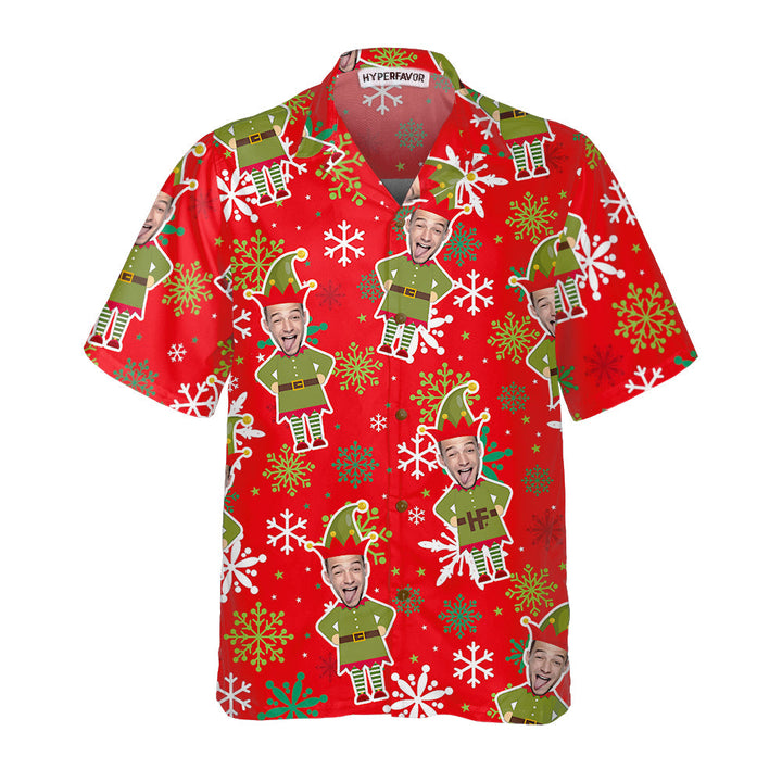 Lune London | Custom Christmas Hawaiian shirt with personalized elf face, green elf shirt, personalized gift for Christmas