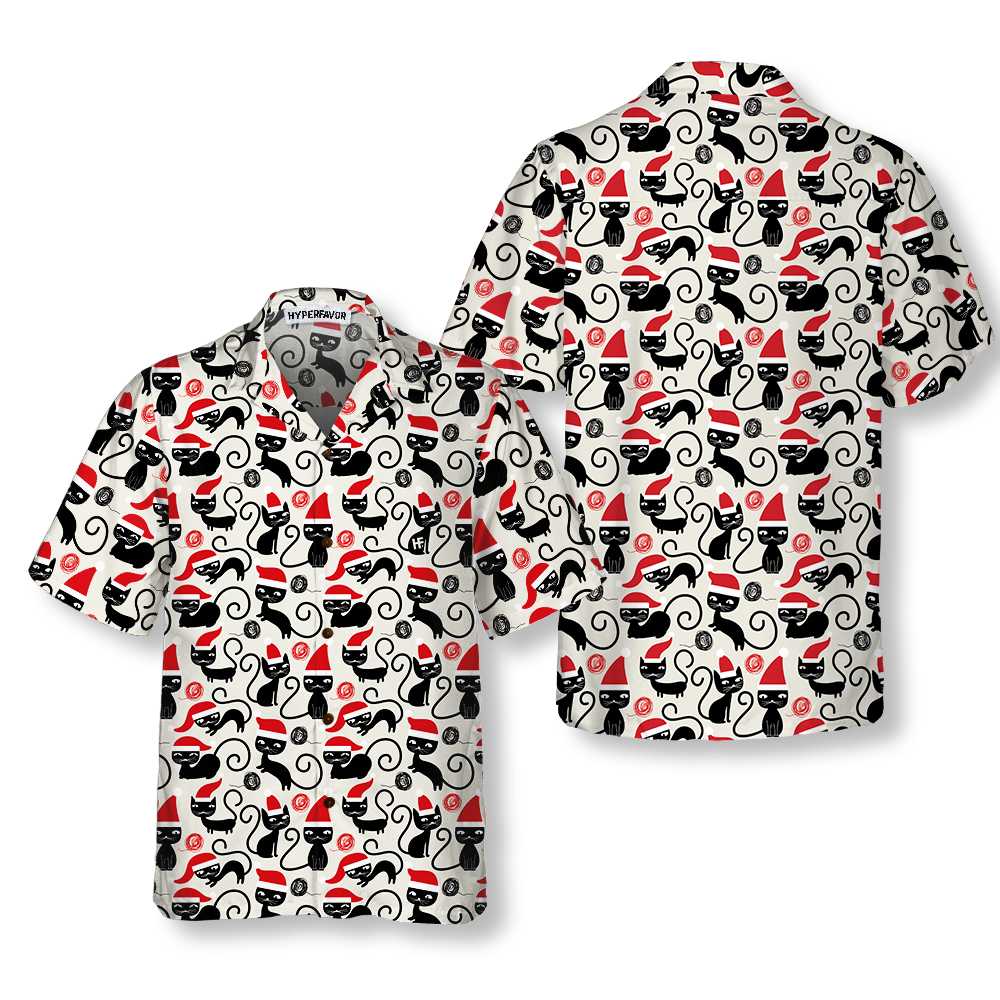 Lune London | Cute Cat Hawaiian Shirt for Christmas, Fun Catmas T-Shirt, Best Gift for Christmas