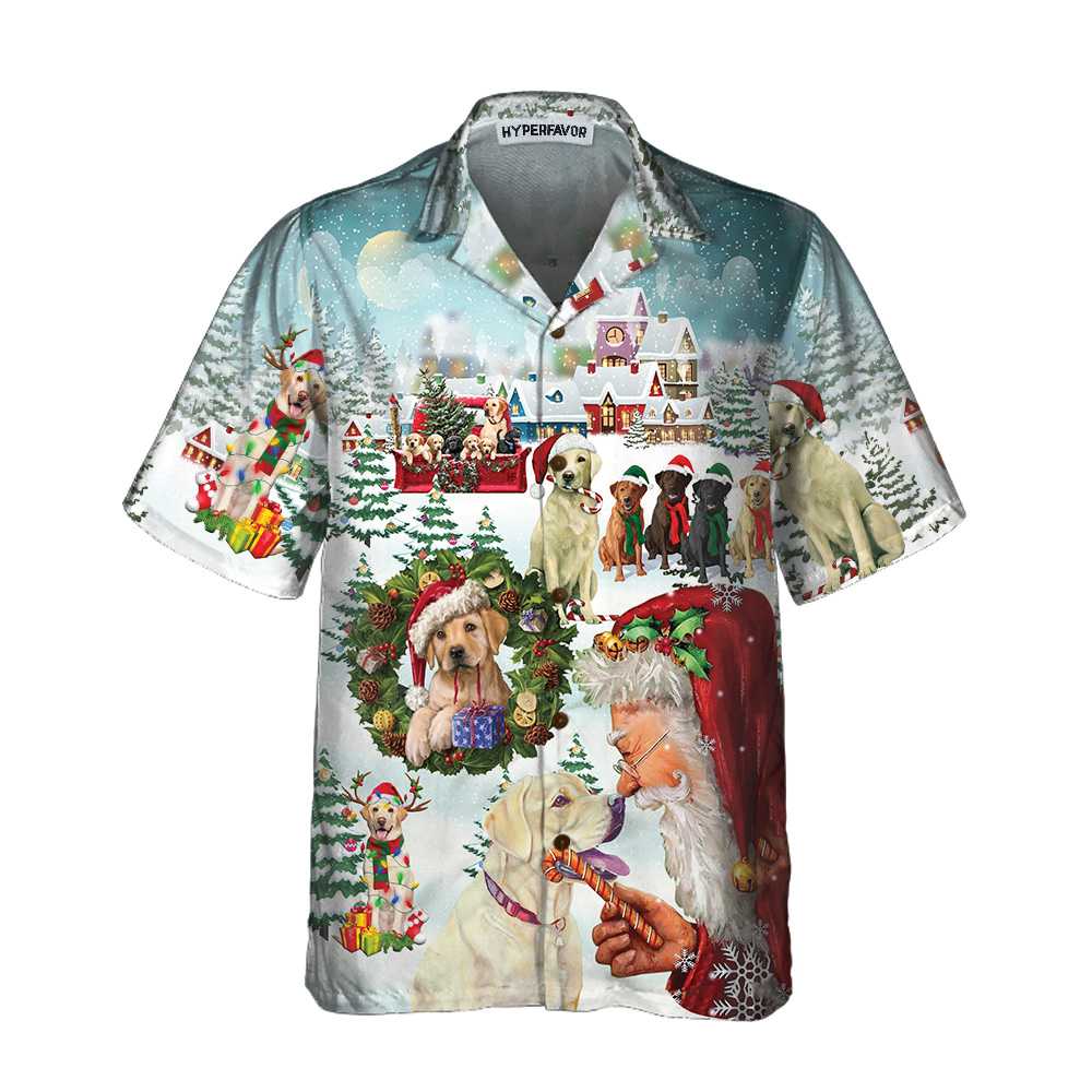 Lune London | Christmas Hawaiian shirt with cute Labrador dogs, fun Labrador shirt, best Christmas gift