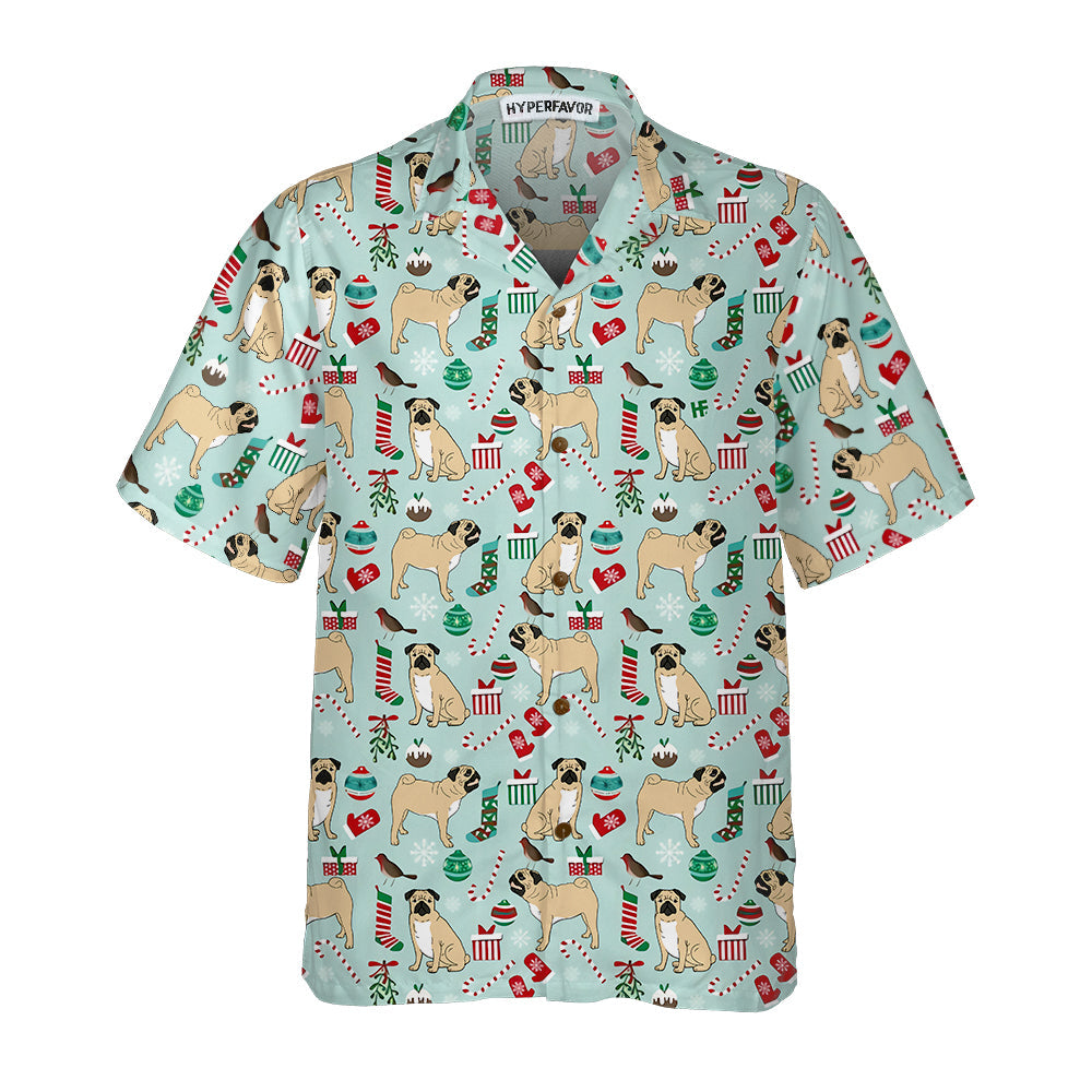 Lune London | Cute Christmas Pug Hawaiian T-shirt, Funny Christmas Dog Hawaiian T-shirt