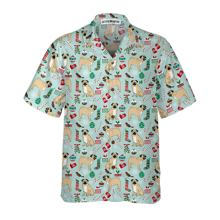 Lune London | Cute Christmas Pug Hawaiian T-shirt, Funny Christmas Dog Hawaiian T-shirt