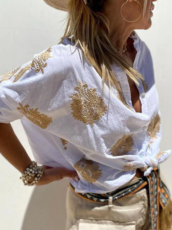Lune London | with Button Placket Boho Style Loose Fit Long Sleeve Shirt Women Linen Shirt