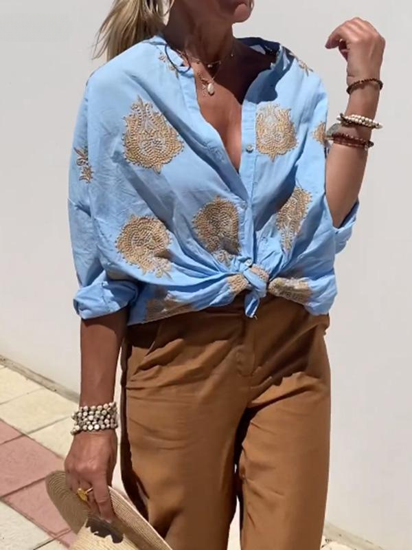 Lune London | with Button Placket Boho Style Loose Fit Long Sleeve Shirt Women Linen Shirt