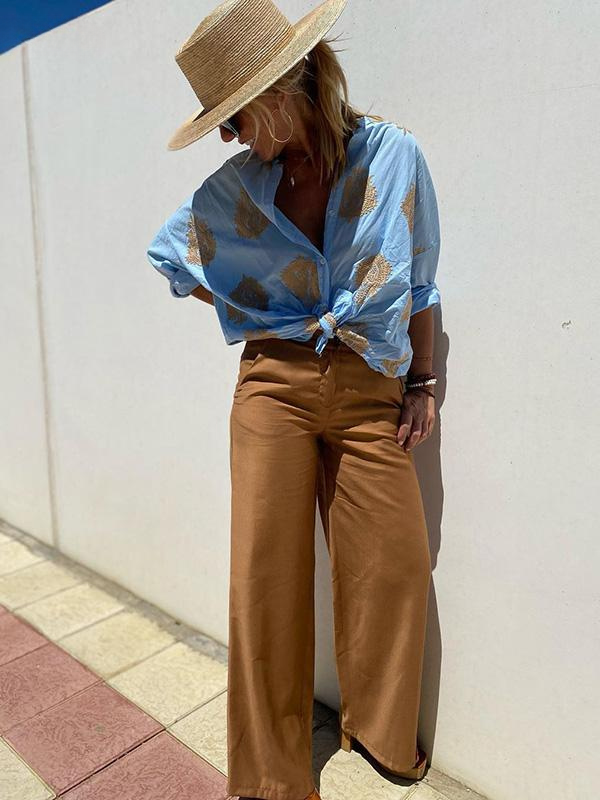 Lune London | with Button Placket Boho Style Loose Fit Long Sleeve Shirt Women Linen Shirt