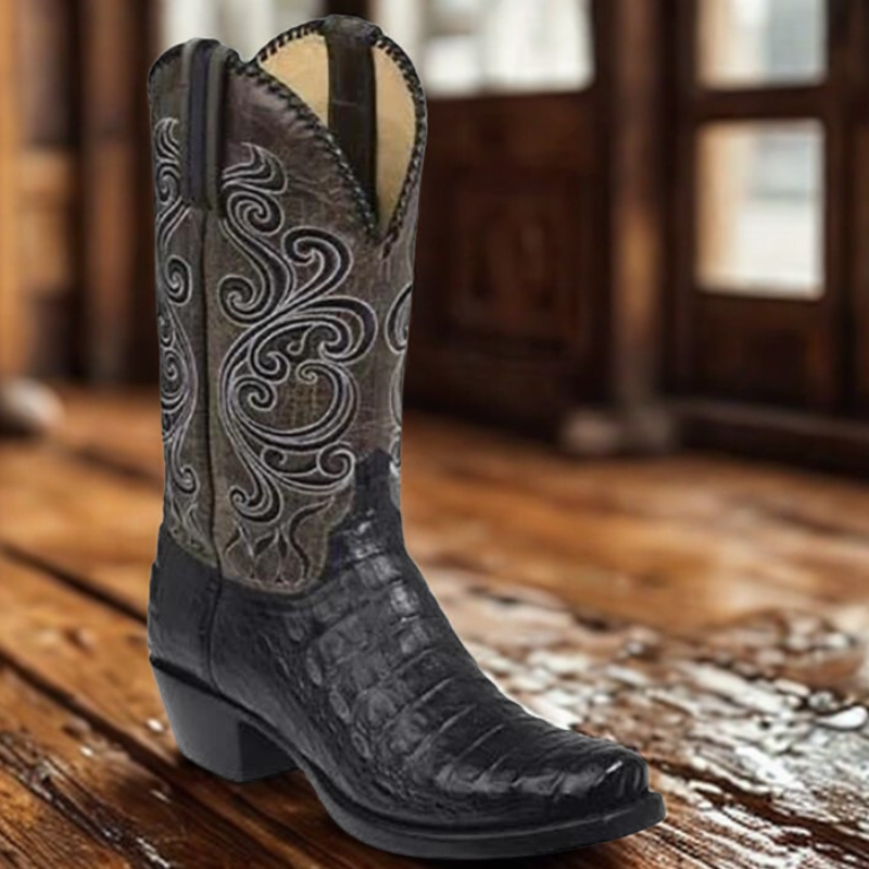 Lune London | Western boots - Embossed leather with block heel