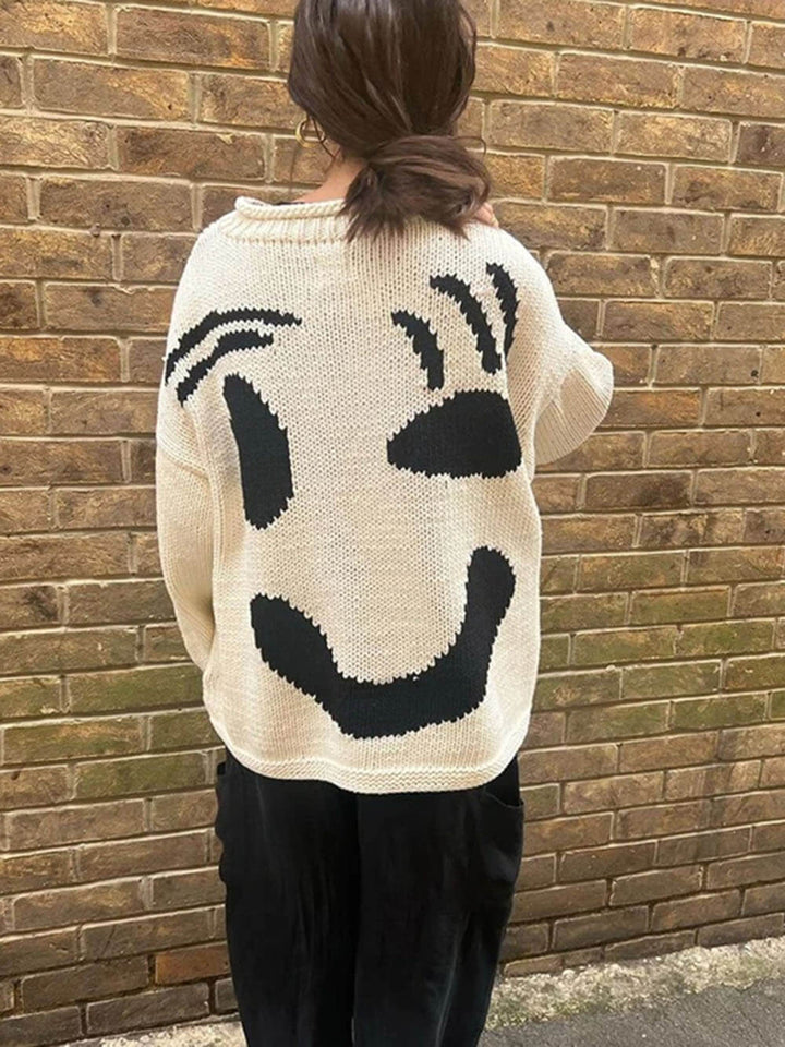 Lune London | Knitted artist style sweater - Casual sweater with abstract face pattern
