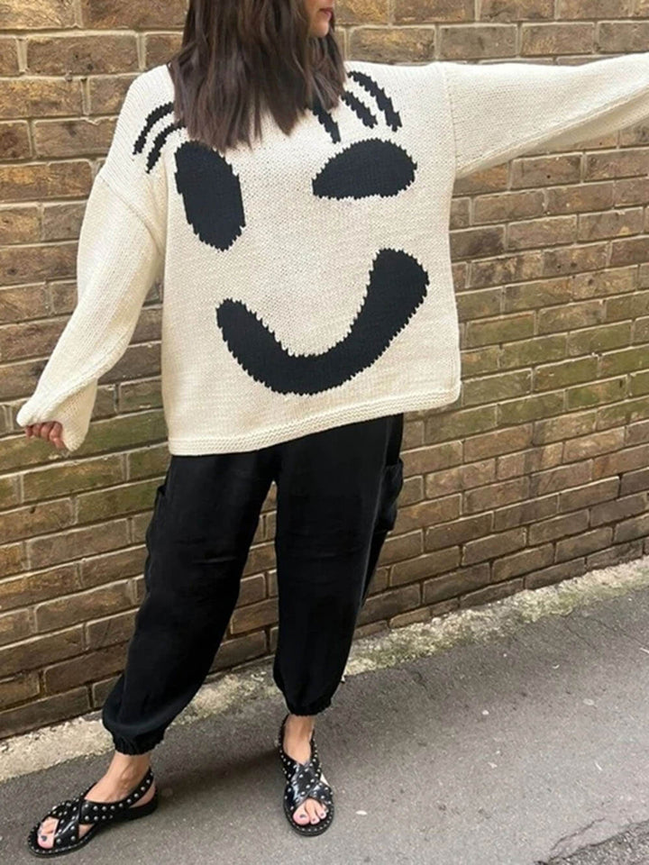 Lune London | Knitted artist style sweater - Casual sweater with abstract face pattern
