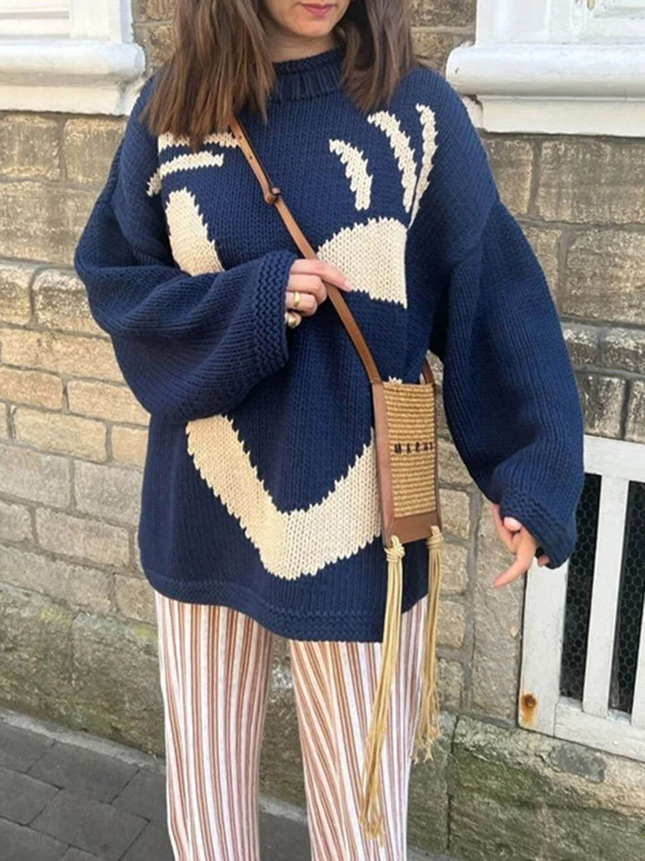Lune London | Knitted artist style sweater - Casual sweater with abstract face pattern