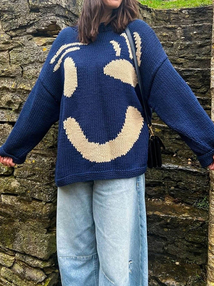 Lune London | Knitted artist style sweater - Casual sweater with abstract face pattern