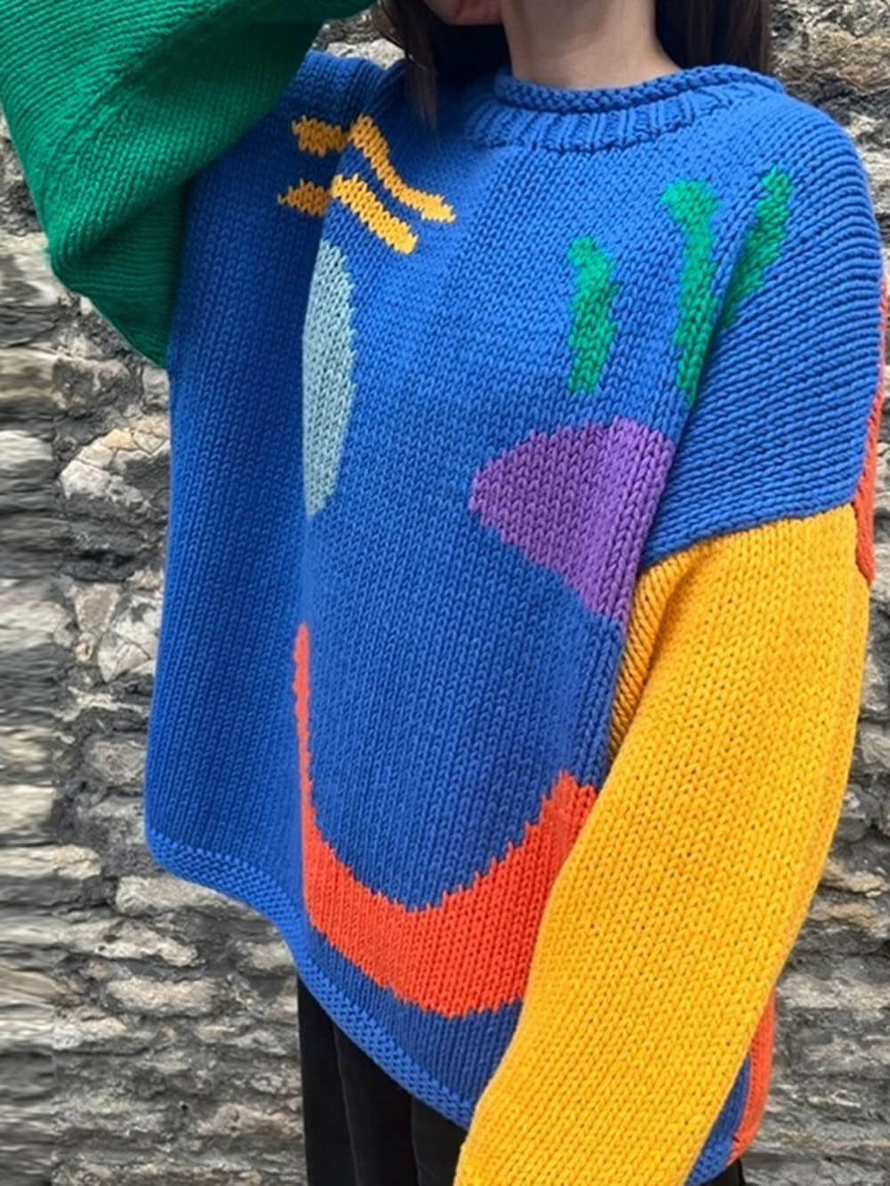 Lune London | Knitted artist style sweater - Casual sweater with abstract face pattern