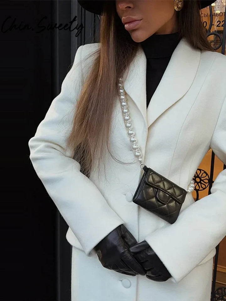 Lune London | Women's Coat - Elegant Wool Coat with Classic Lapel Collar and Warm Lining for Autumn and Winter