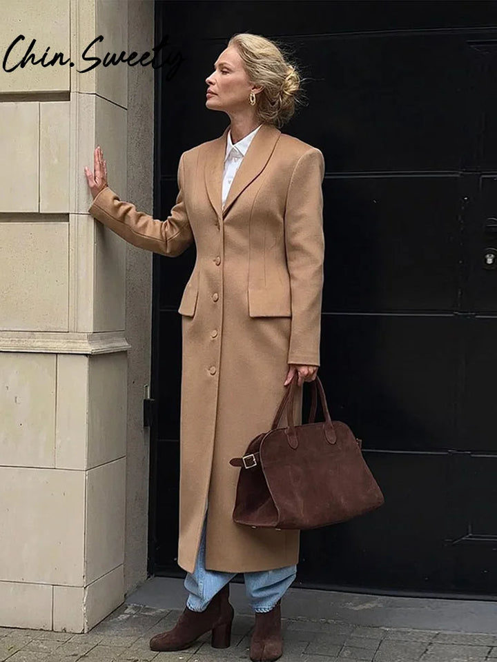 Lune London | Women's Coat - Elegant Wool Coat with Classic Lapel Collar and Warm Lining for Autumn and Winter