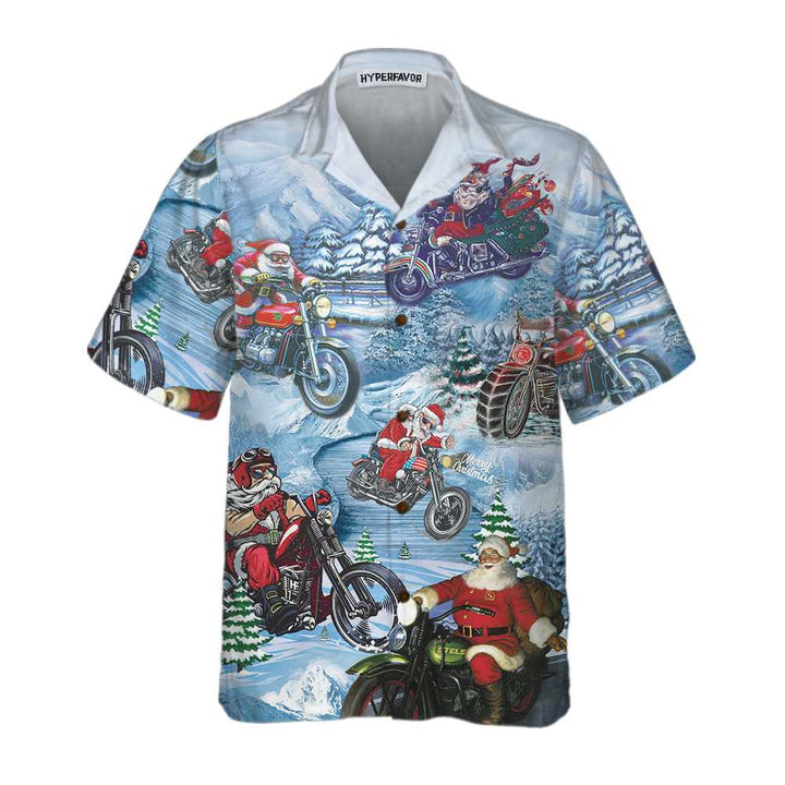 Lune London | Ride with Santa on the Christmas Hawaiian t-shirt, motorcycle Christmas t-shirt, best gift for Christmas