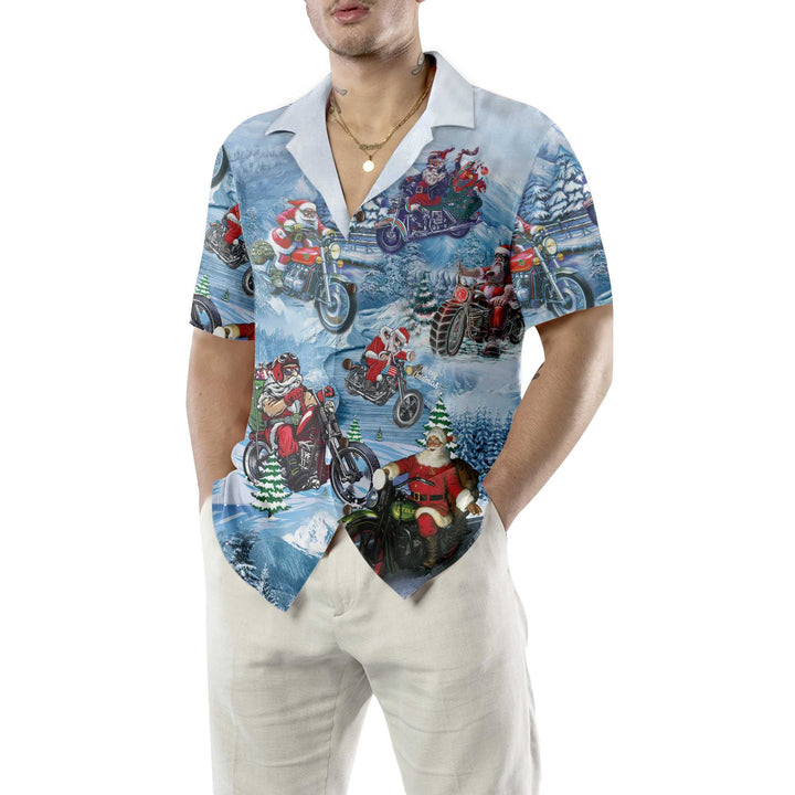 Lune London | Ride with Santa on the Christmas Hawaiian t-shirt, motorcycle Christmas t-shirt, best gift for Christmas