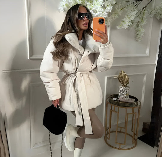 Amarae | Belted Puffer Jacket Plus Size Collar Winter Coat
