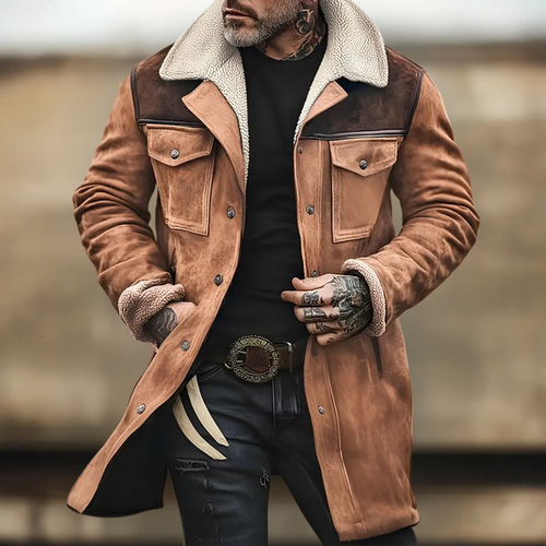 Amarae | Mid-Length Tailored Jacket - Sheepskin Collar Button Front Jacket