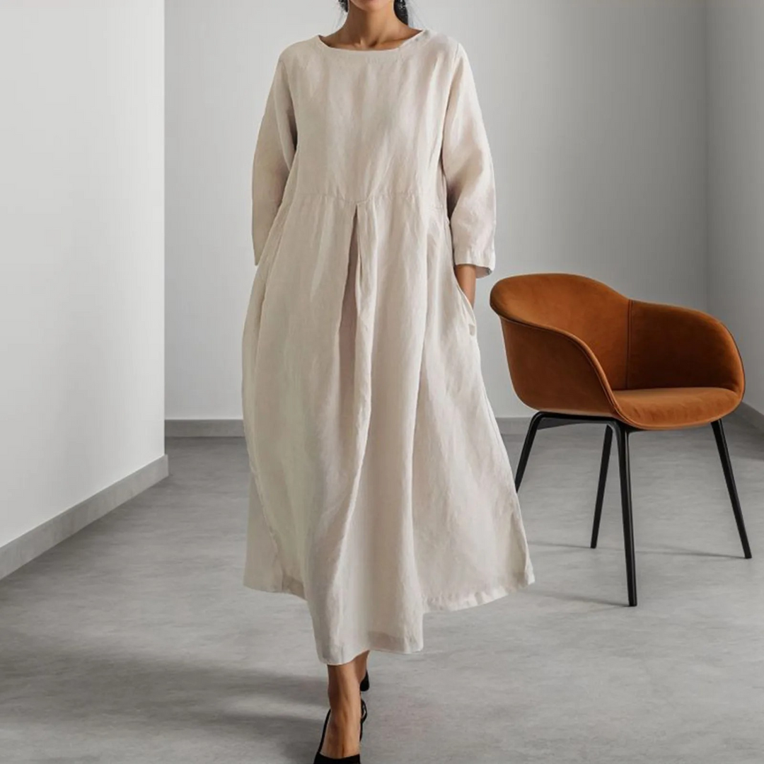 Lune London | Simple linen dress with round neckline