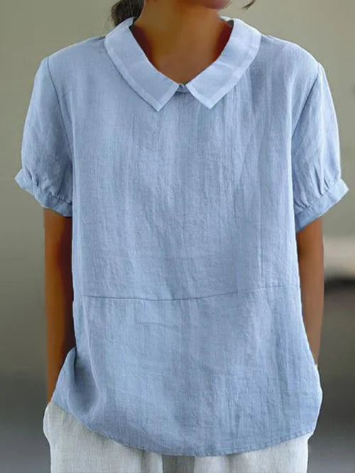 Lune London | Elegant Puff Sleeve Linen Blouse with Collar for Women