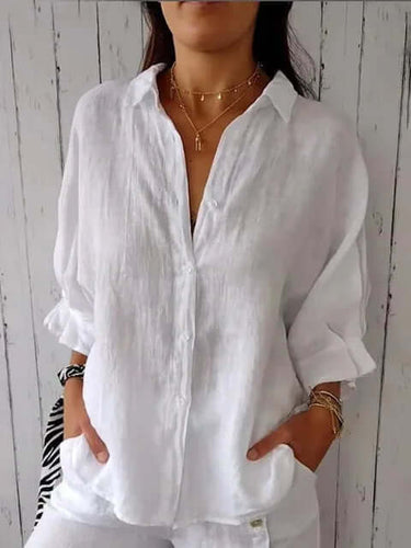 Amarae | Casual shirt with loop closure Made of cotton and linen for women