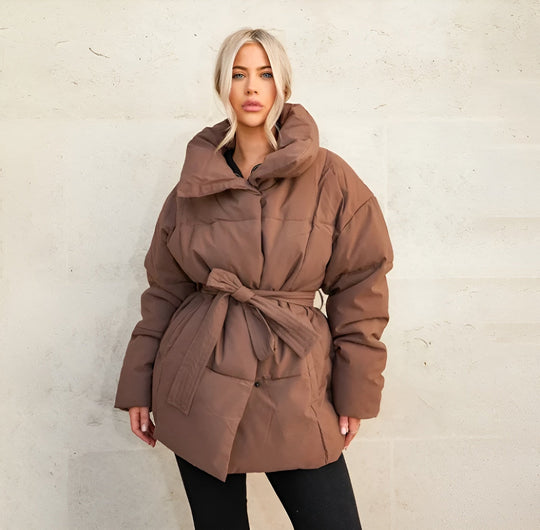 Amarae | Belted Puffer Jacket Plus Size Collar Winter Coat