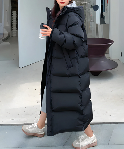 Amarae | Oversize Long Down Jacket - Quilted Hooded Zip Long Down Jacket