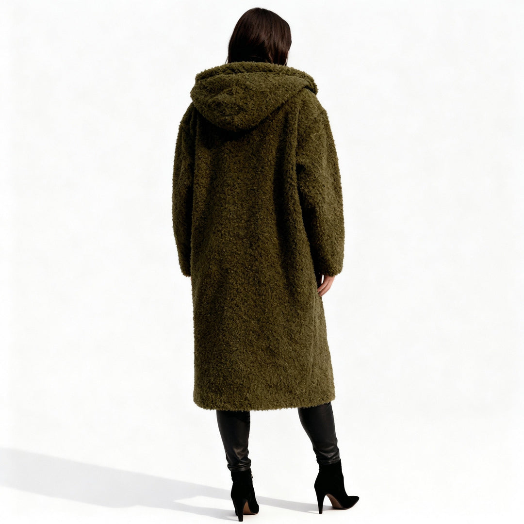 Women’s Long Teddy Coat with Hood – Warm & Stylish | Amarae