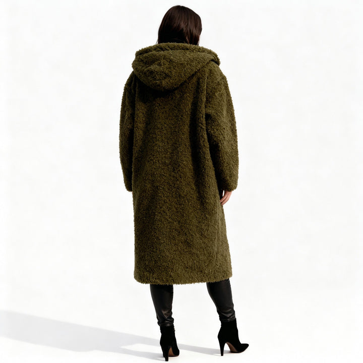 Women’s Long Teddy Coat with Hood – Warm & Stylish | Amarae