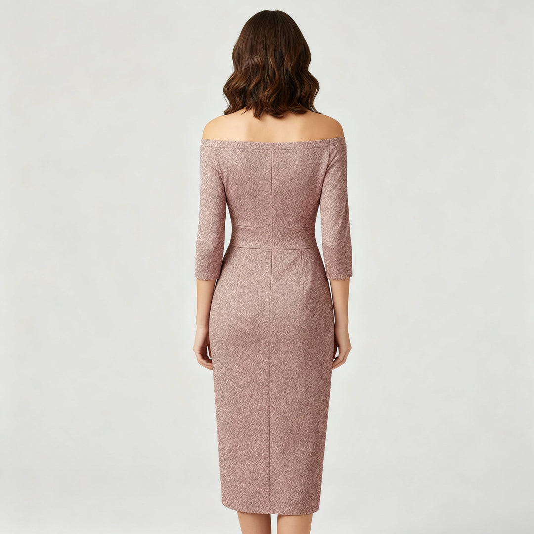 Elegant Wedding Guest Dress Off Shoulder Long Satin | Amarae