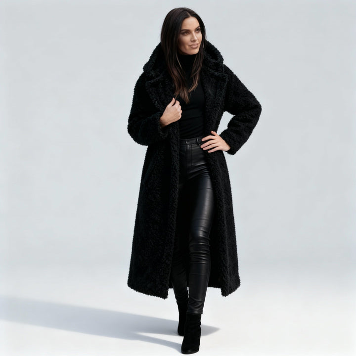 Women’s Long Teddy Coat with Hood – Warm & Stylish | Amarae