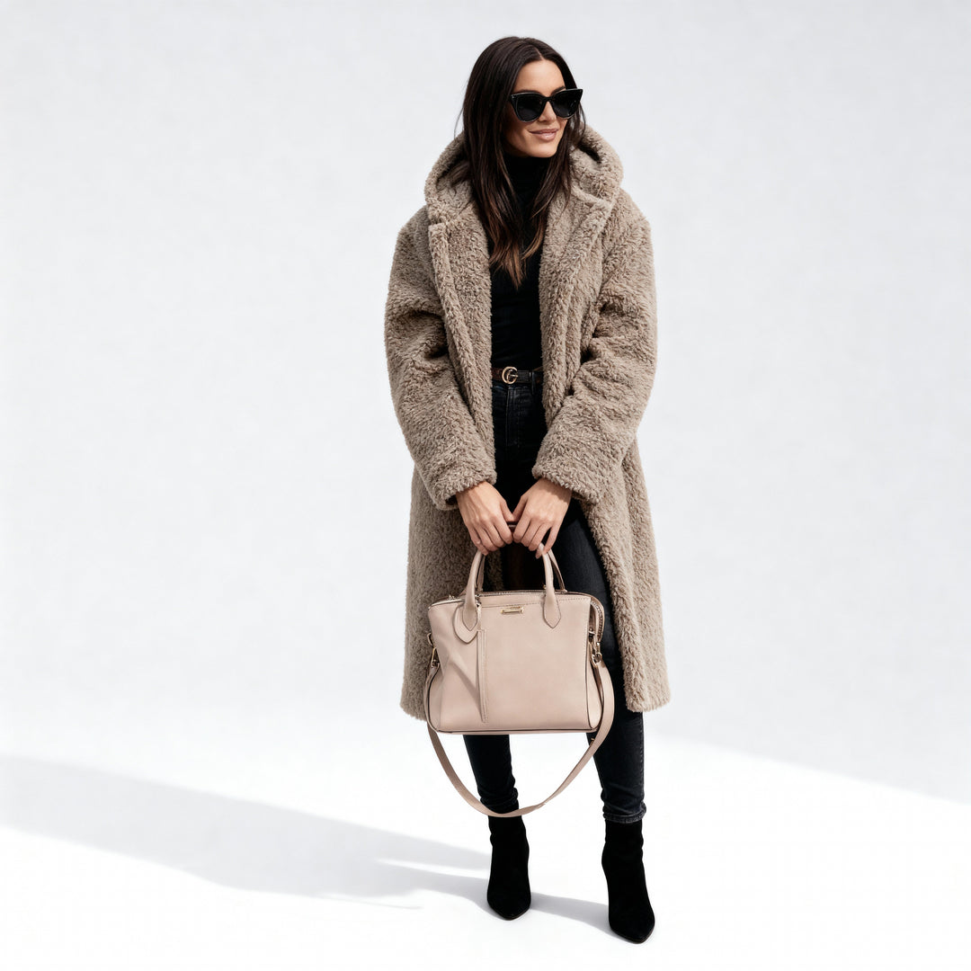 Women’s Long Teddy Coat with Hood – Warm & Stylish | Amarae