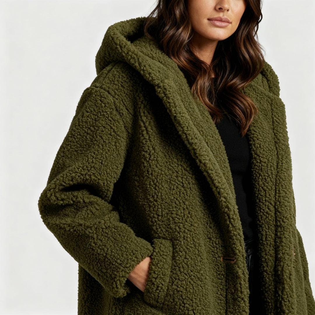 Stylish Teddy Coat Women's Comfort Long Coat Hood | Amarae