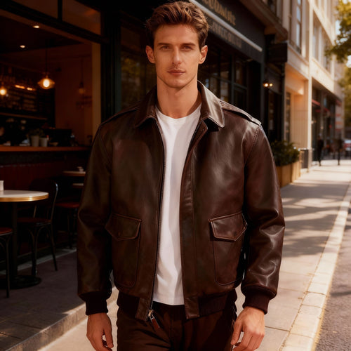 Amarae | Men's Retro Oversized Air Force Leather Coat