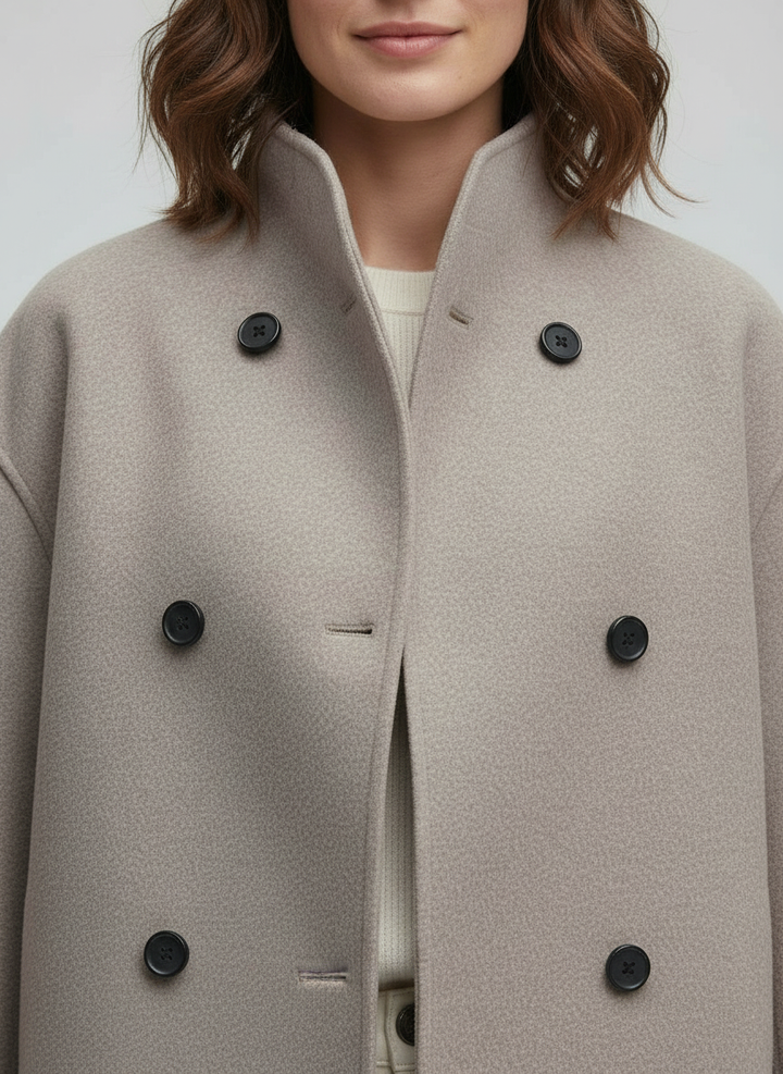 Ladies Wool Jacket Beige with Stand-up Collar | Amarae