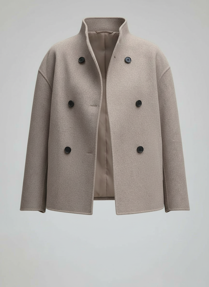 Ladies Wool Jacket Beige with Stand-up Collar | Amarae