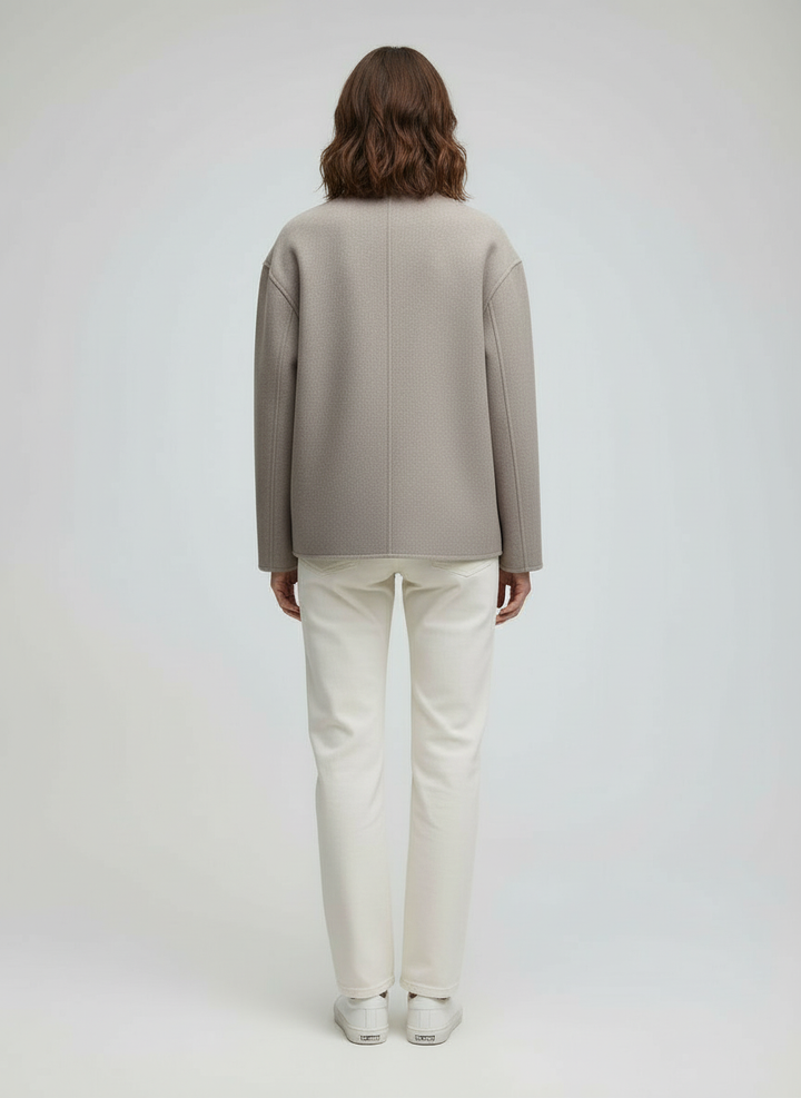 Ladies Wool Jacket Beige with Stand-up Collar | Amarae