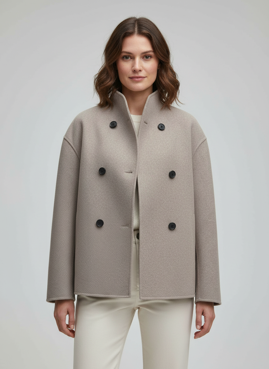 Ladies Wool Jacket Beige with Stand-up Collar | Amarae